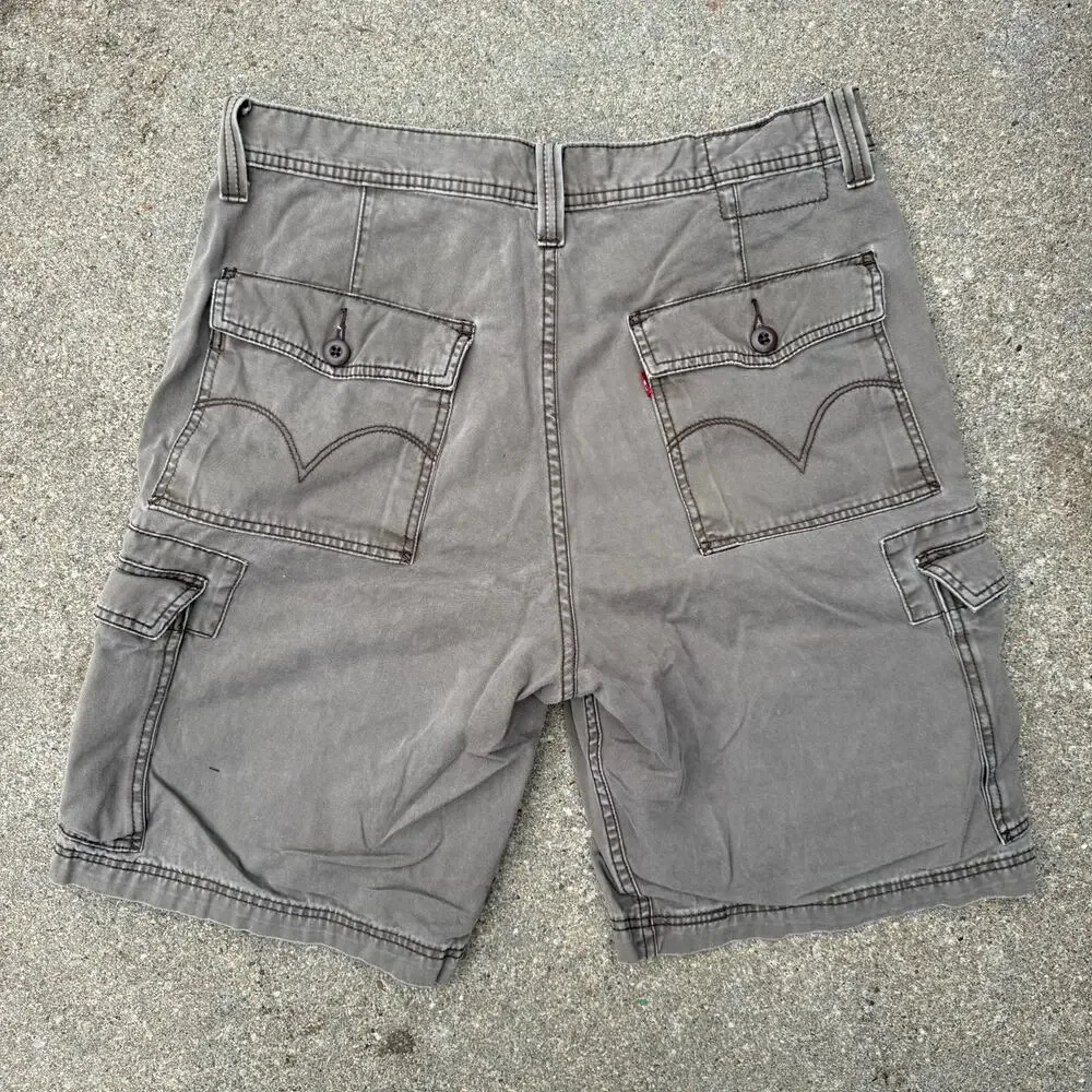 Y2K Levi's Workwear Loose Fit Cargo Shorts Olive Brown 100% Cotton Men's Size 36
